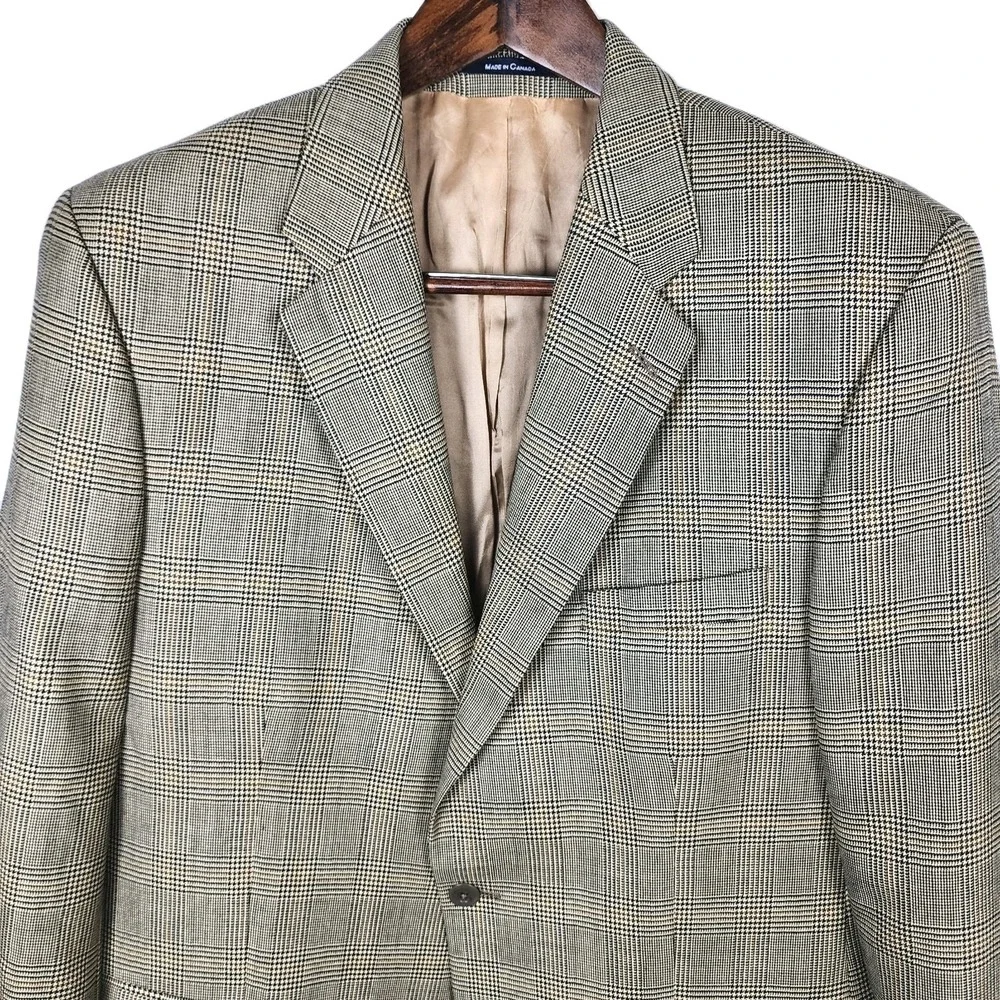 Chaps Ralph Lauren‎ Glen Plaid Blazer Sport Coat Mens 44T Brown Wool Old Career